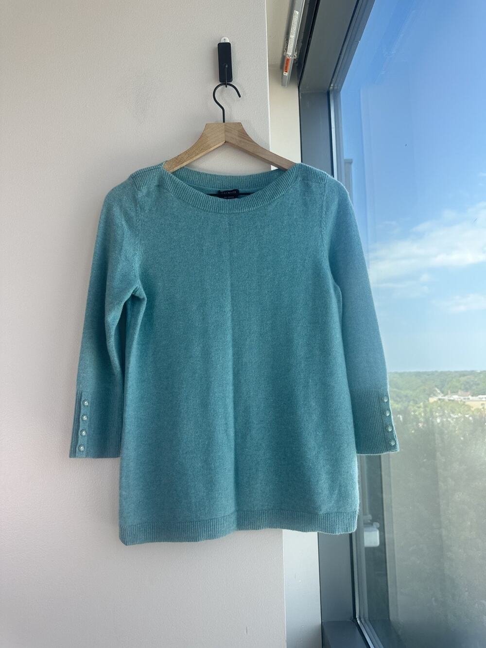 Talbots 100% Pure Cashmere Turquoise Bateau-Neck Sweater Sz M